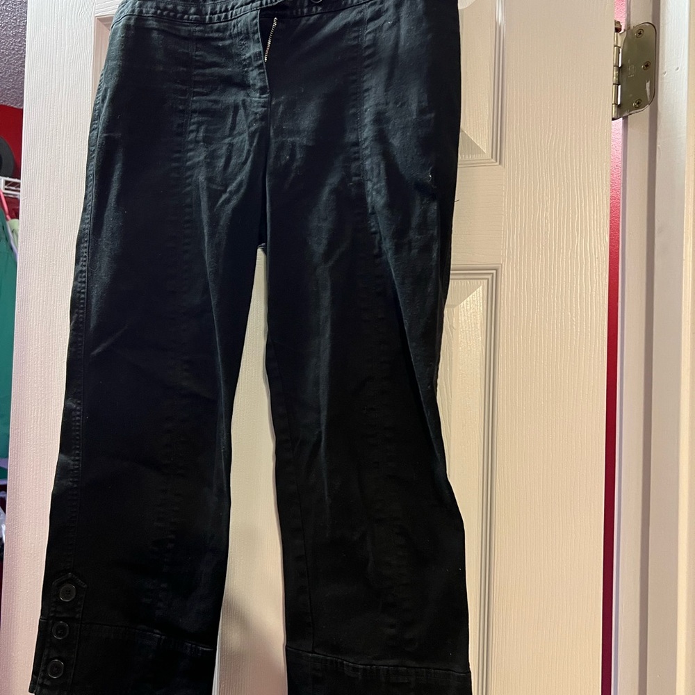 LOFT Black Cropped Pants with Button Detail